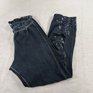 Blue pants with sequin floral detailing and elastic waistband - 36